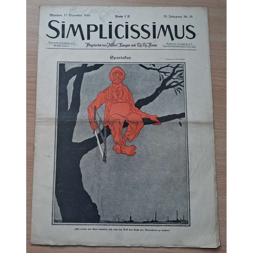 Simplicissimus; 23. Jahrgang, Nr. 38, 17. Dezember 1918 [německý satirický týdeník]