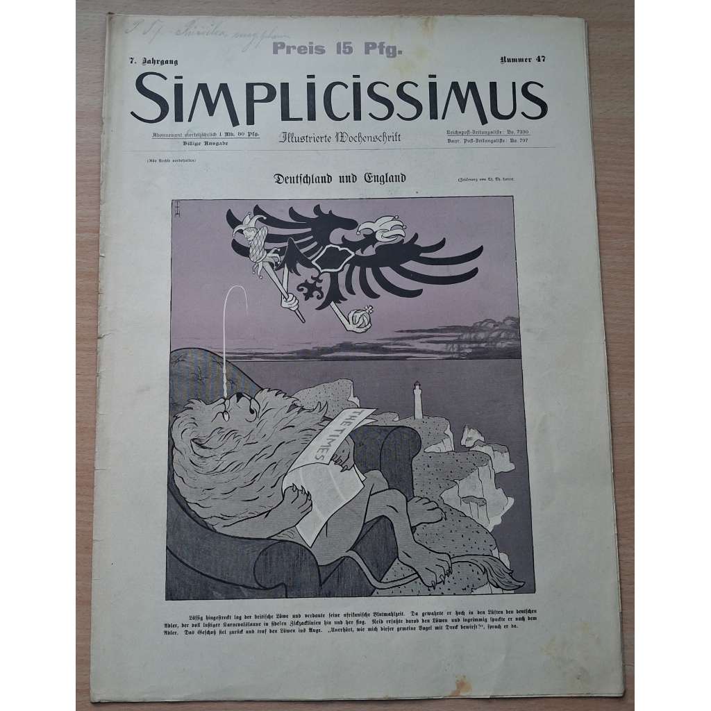 Simplicissimus. Illustrierte Wochenschrift; 7. Jahrgang, Nr. 47 [německý satirický týdeník]