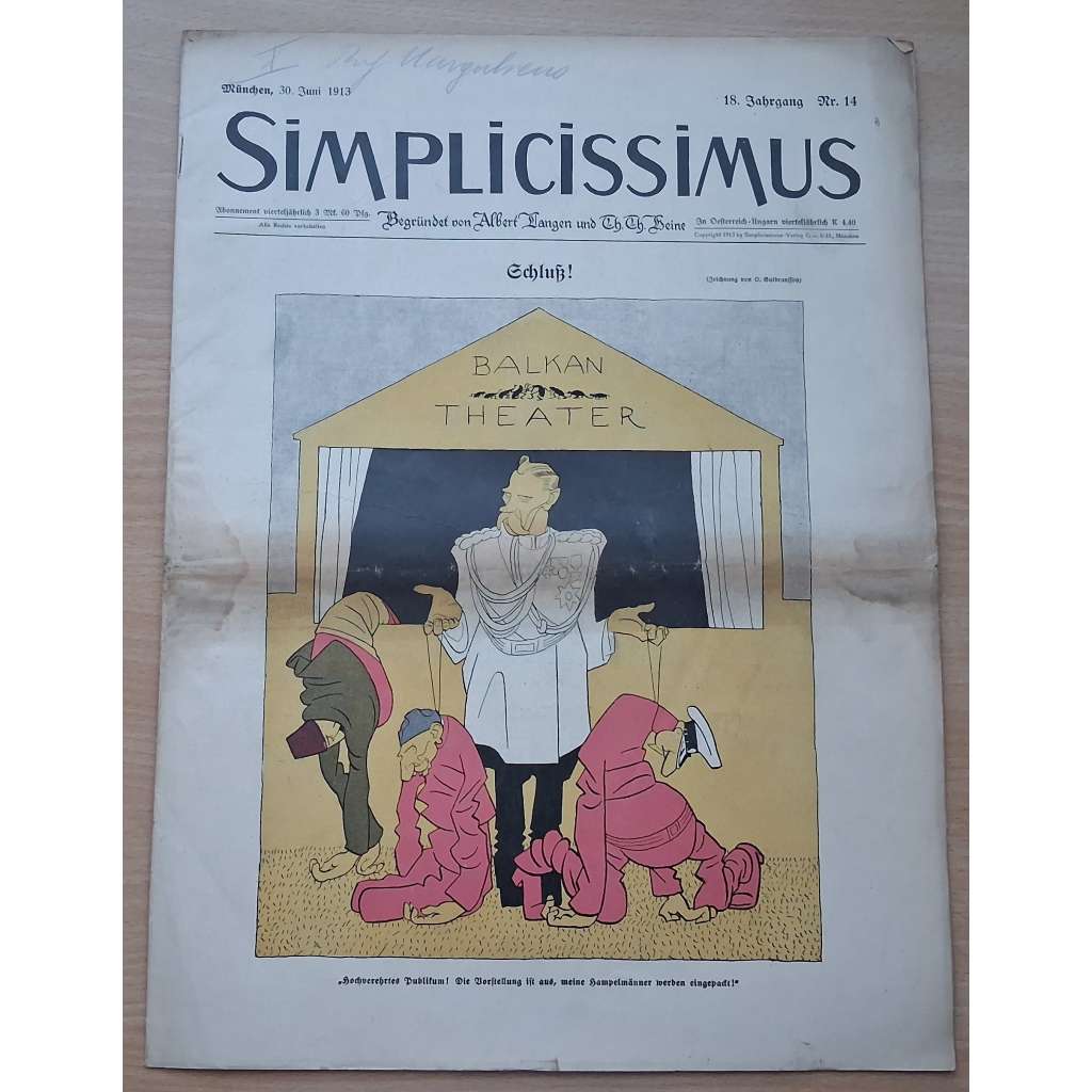 Simplicissimus; 18. Jahrgang, Nr. 14, 30. Juni 1913 [německý satirický týdeník]