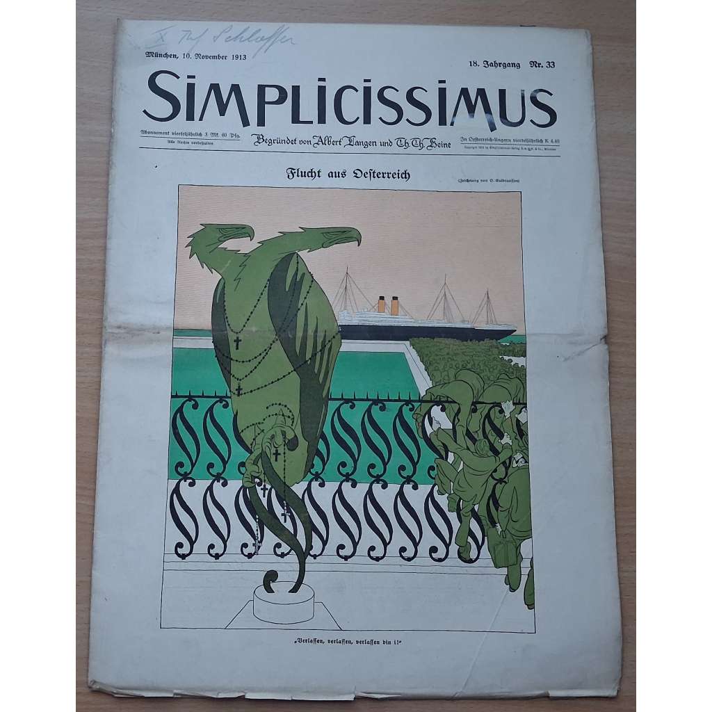 Simplicissimus; 18. Jahrgang, Nr. 33, 10. November 1913 [německý satirický týdeník]
