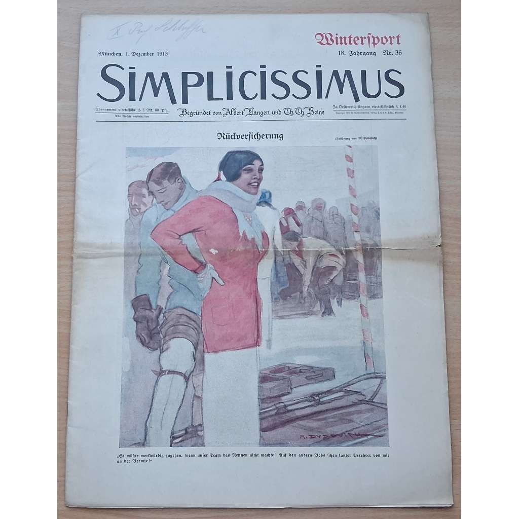 Simplicissimus. Wintersport; 18. Jahrgang, Nr. 36, 1. Dezember 1913 [německý satirický týdeník]