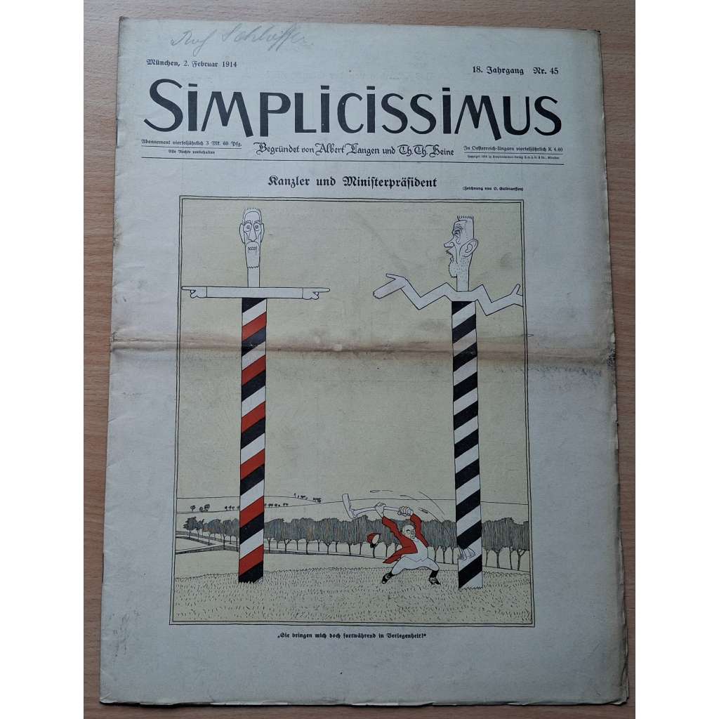 Simplicissimus; 18. Jahrgang, Nr. 45, 2. Februar 1914 [německý satirický týdeník]