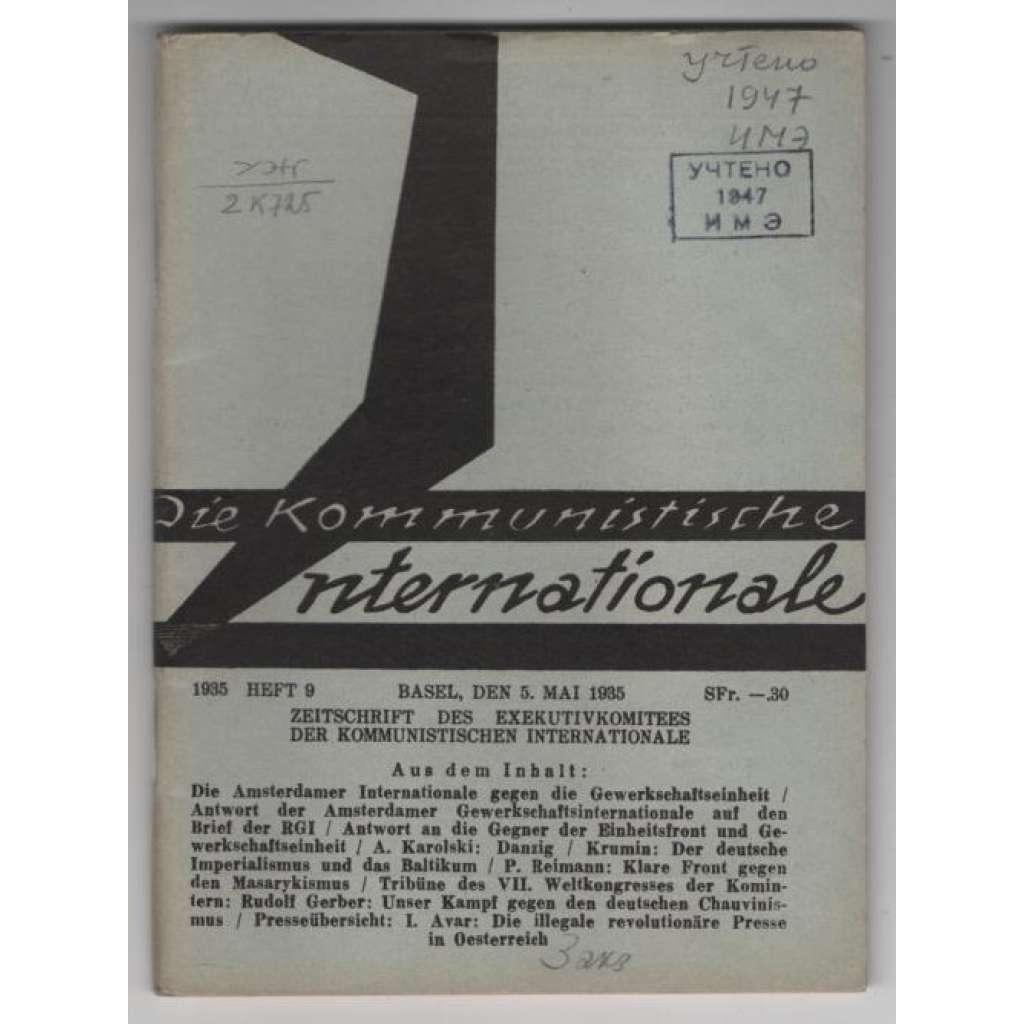 Die Kommunistische Internationale; XVI. Jahrgang 1935, Heft 9 [komunismus]