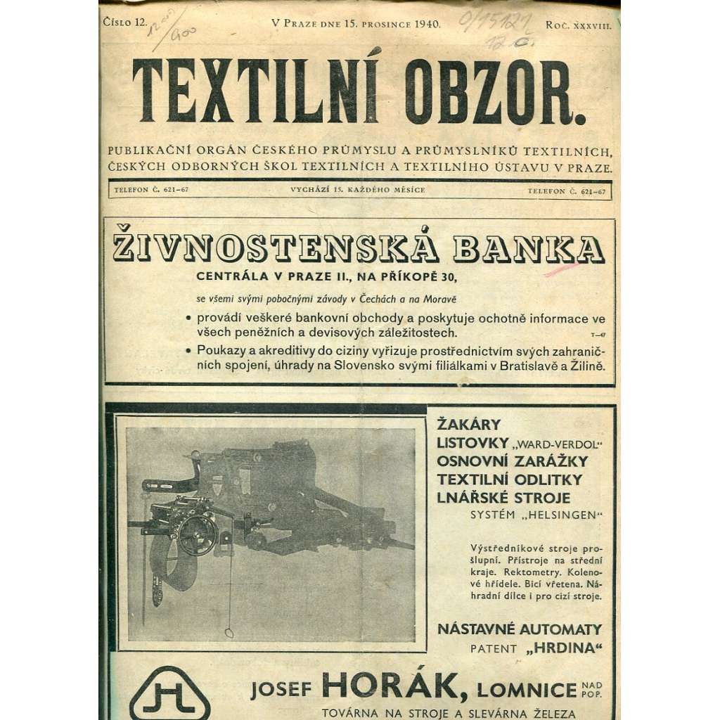 Textilní obzor - roč. 38, 1940 (textil, průmysl)