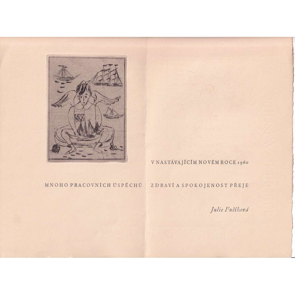 Sedící hoch s plachetnicí suchá jehla František Tichý (1896-1961)