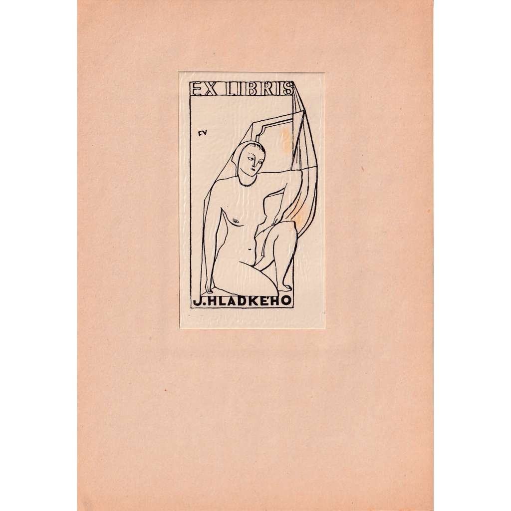 František Vik – Ex libris erotické (dívčí akt, erotika) Dřevoryt.
