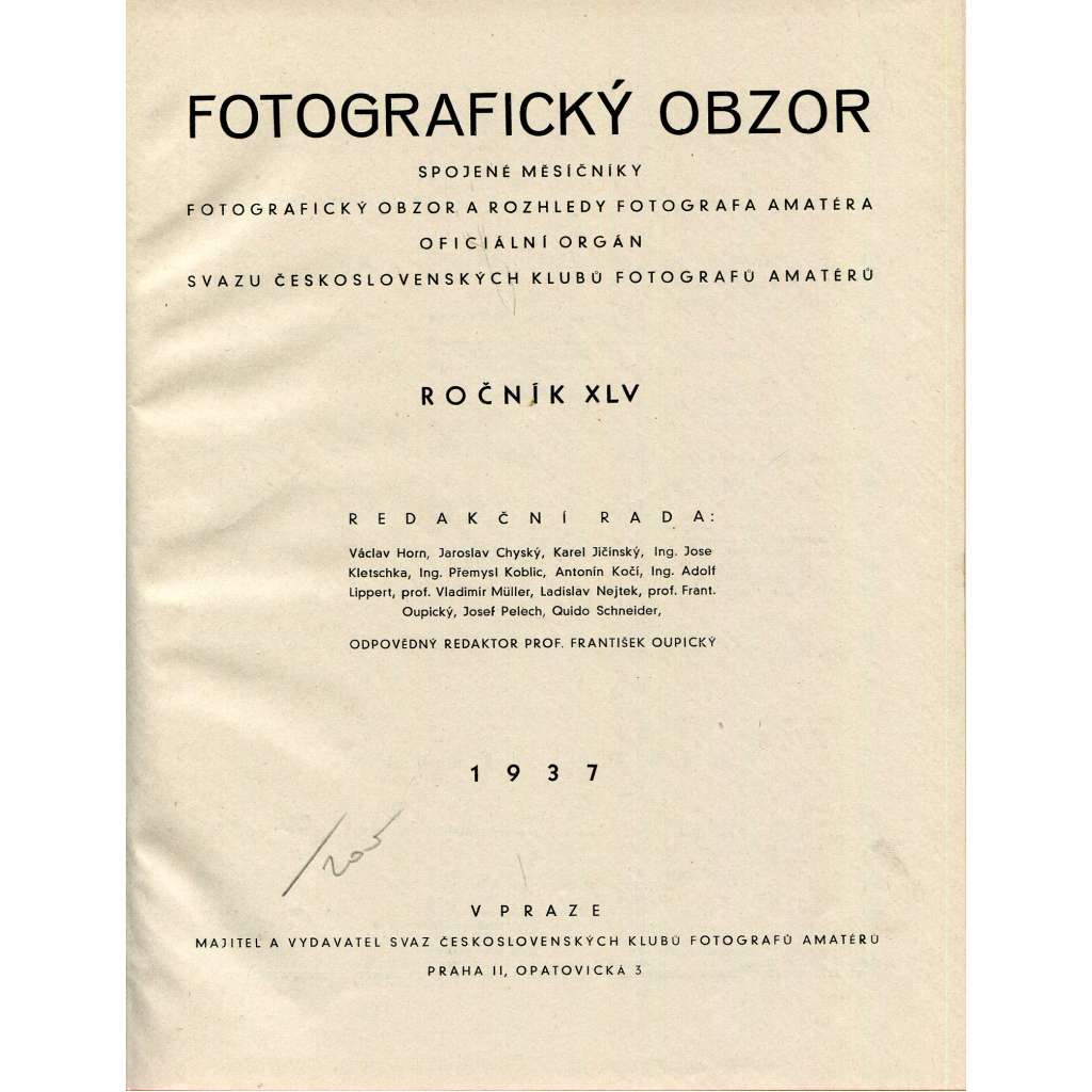 Fotografický obzor 1937, roč. XLV. (umělecká fotografie, Ehm, Hájek, Jírů)