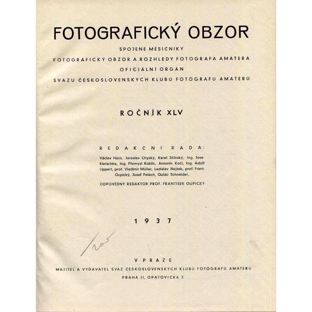Fotografický obzor 1937, roč. XLV. (umělecká fotografie, Ehm, Hájek, Jírů)