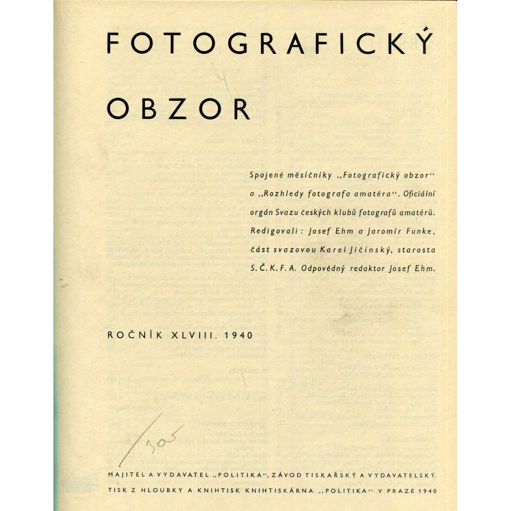 Fotografický obzor 1940, roč. XLVIII. (umělecká fotografie, Drtikol, Funke, Sudek, Jírů)