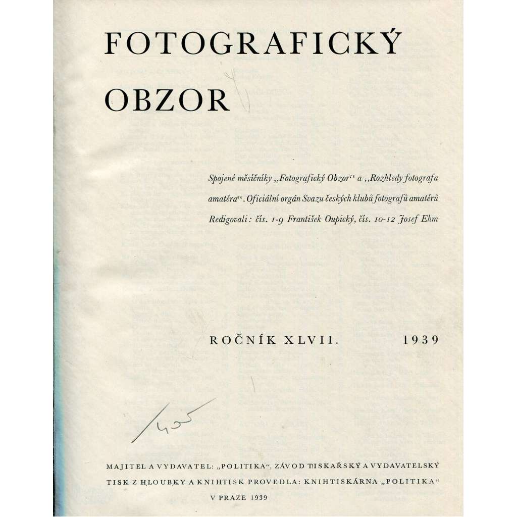 Fotografický obzor 1939, roč. XLVII. (umělecká fotografie, Drtikol, Funke, Ehm, Jírů)