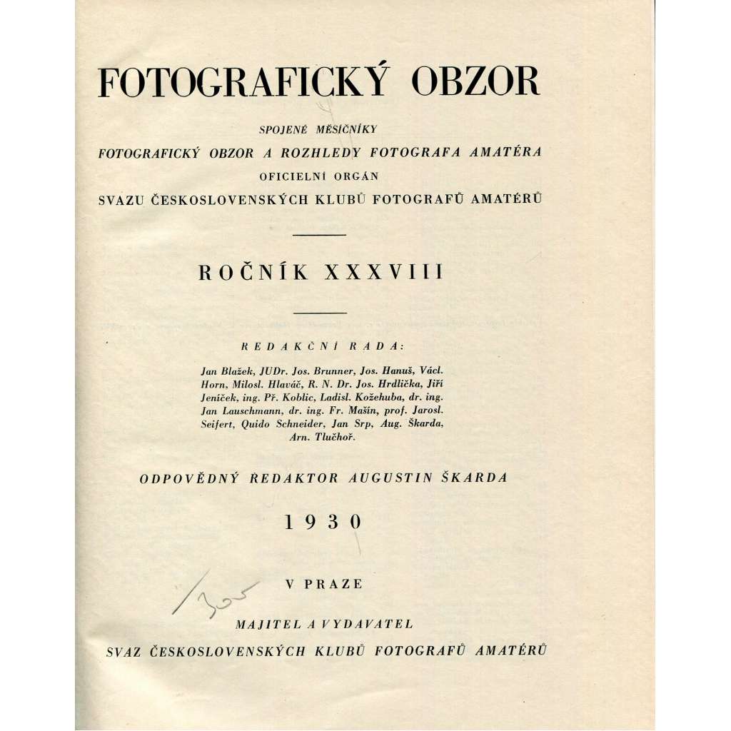 Fotografický obzor 1930, roč. XXXVIII. (umělecká fotografie, Hájek, Jírů)