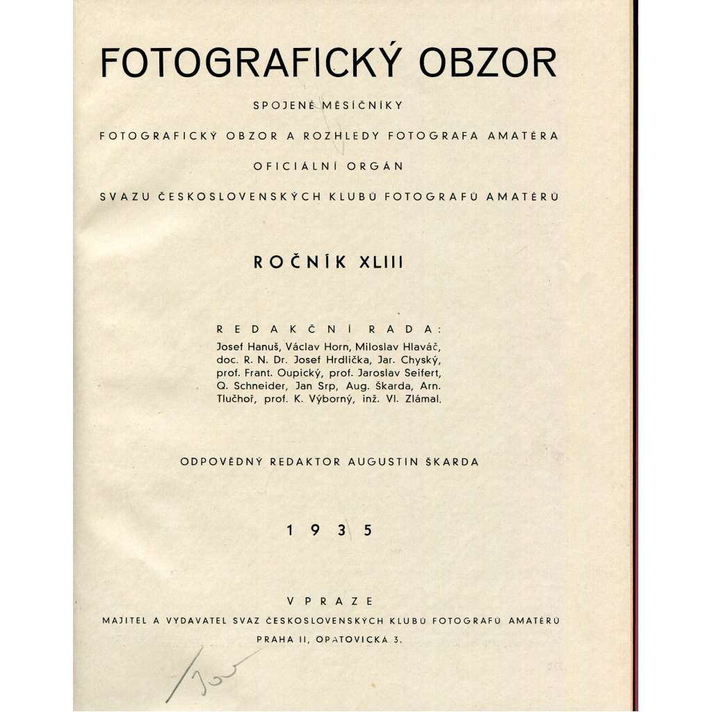 Fotografický obzor 1935, roč. XLIII. (umělecká fotografie, Hájek)