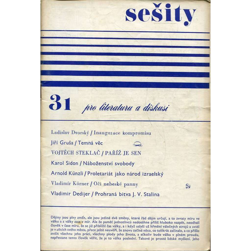 Sešity pro literaturu a diskusi 31/1969 Sešity pro literaturu a diskusi 31/1969