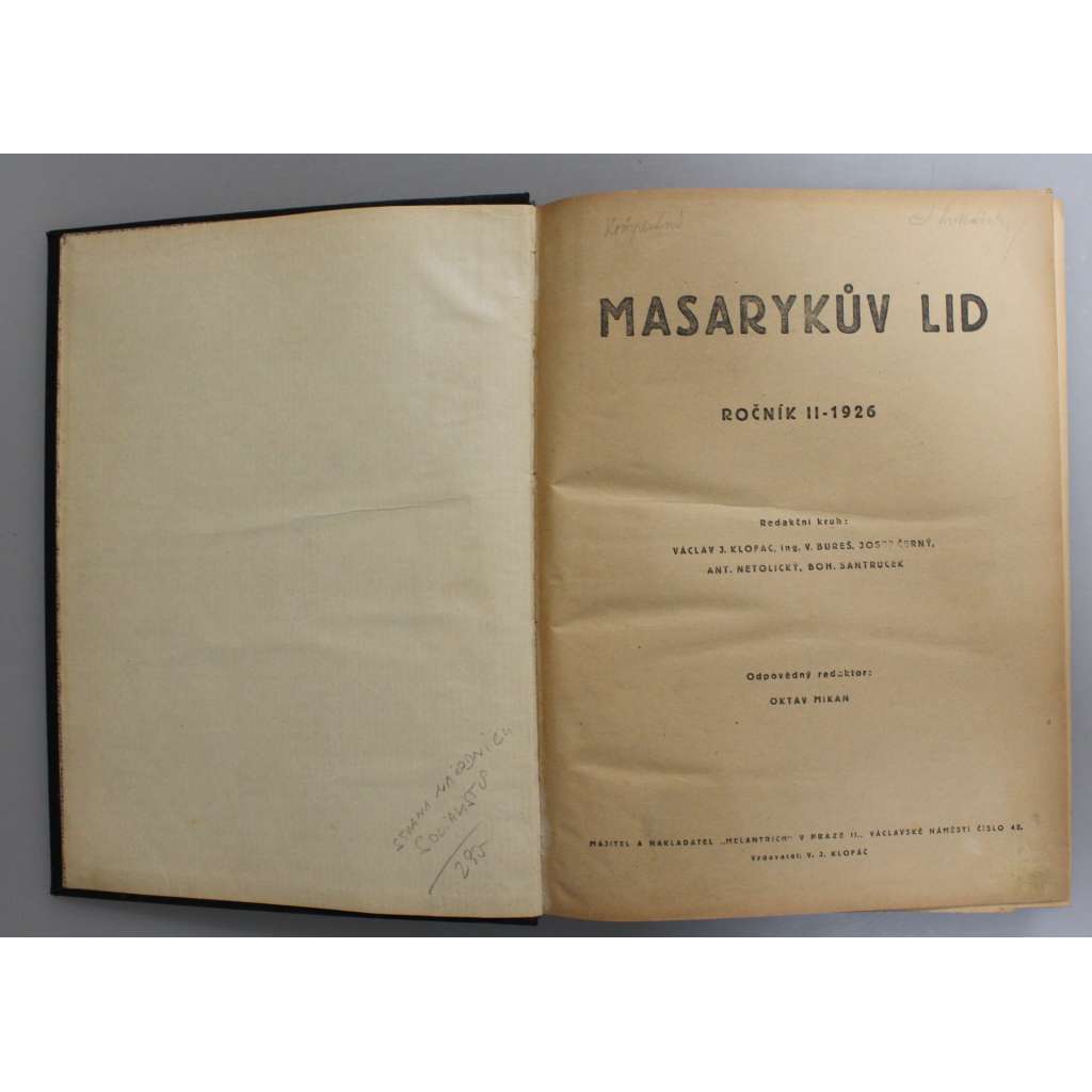Masarykův lid, ročník II. 1926 (časopis, noviny, národní socialisté, první republika, mj. Masaryk)