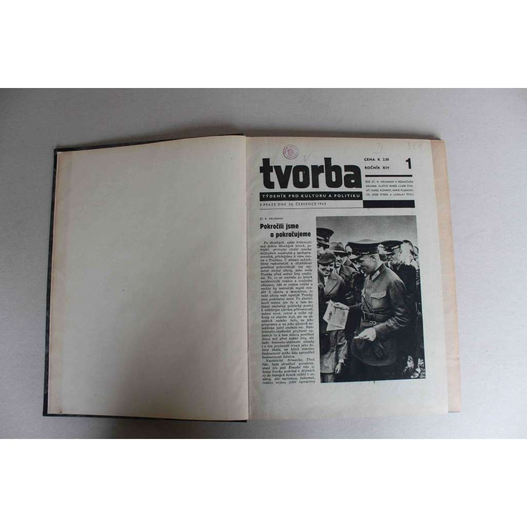 Tvorba. Týdeník pro kulturu a politiku, ročník XIV 1945 (časopis, komunismus, mj. Osídlení pohraničí, Volíme Prozatímní národní shromáždění, Kurt Konrad, Louis Aragon a Romain Rolland)