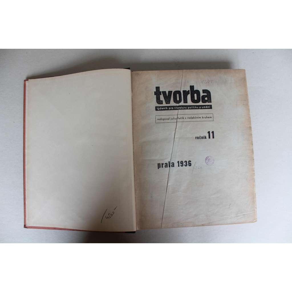 Tvorba. Týdeník pro literaturu, politiku a umění, ročník 11, 1936 (časopis, první republika, komunismus, mj. K. Teige - Čin Romaina Rollanda; E. F. Burian - Lazebník sevillský; Lidové umění na Ukrajině, K. Čapek - příklad celého muže)