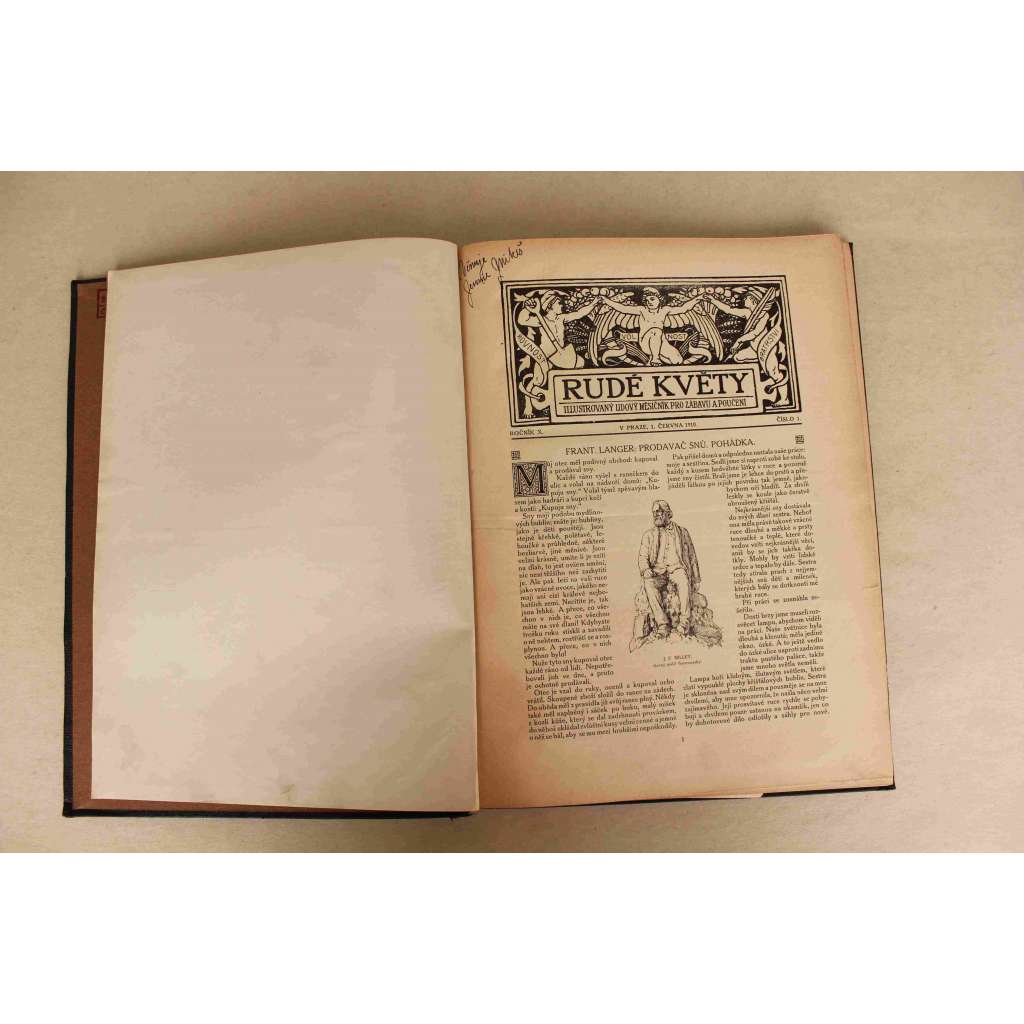 Rudé květy. Illustrovaný lidový měsíčník pro zábavu a poučení 1910-1911, ročník X (časopis, beletrie, poezie, mj. Fr. Langer - Prodavač snů, pohádka; Obrazoborci. Historická povídka z Byzance, Škatula - Vzpomínky na Kodaňský sjezd; ilustrace Honsa, Hals)