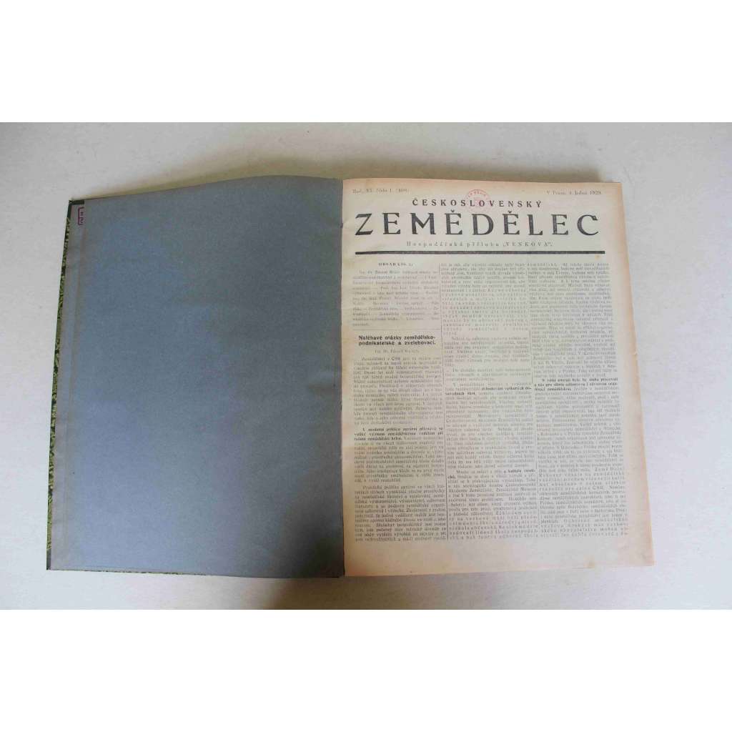 Československý zemědělec. Hospodářská příloha "Venkova" 1929, roč. XI (noviny, zemědělství, první republika, mj. zahradnictví, včelařství, výstavy Přerov nad Labem, Český Brod, Musilovy cesty do pouště; reklama Fiat, John Deere