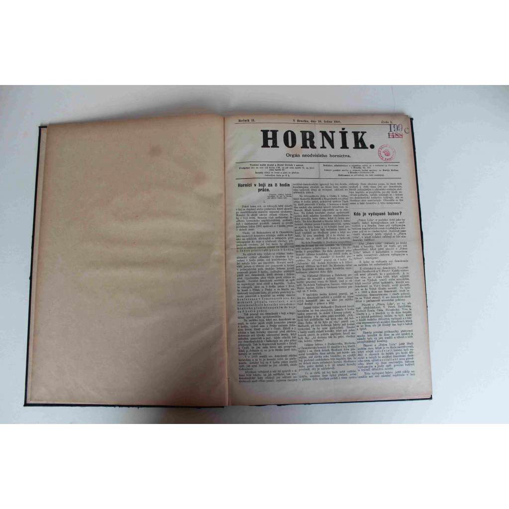Horník. Orgán neodvislého hornictva 1901 (noviny, čtrnáctideník, Rakousko Uhersko, mj. Horníci v boji za 8 hodin práce, Organisace bez vůdců, Danajský dar, Kopisty, České harfenistky v Orientu)