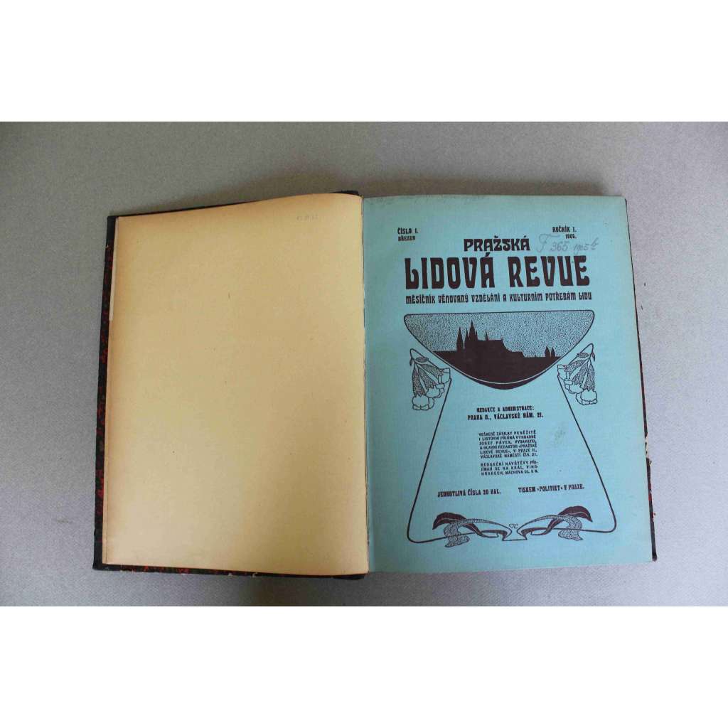 Pražská lidová revue 1905, roč. I. (časopis, měsíčník, kultura, beletrie, literatura, divadlo mj. O učení Darwinově, Obchodní styky se Srbskem, Stávky v Rusku, Hospodářská výstava v Hodoníně)