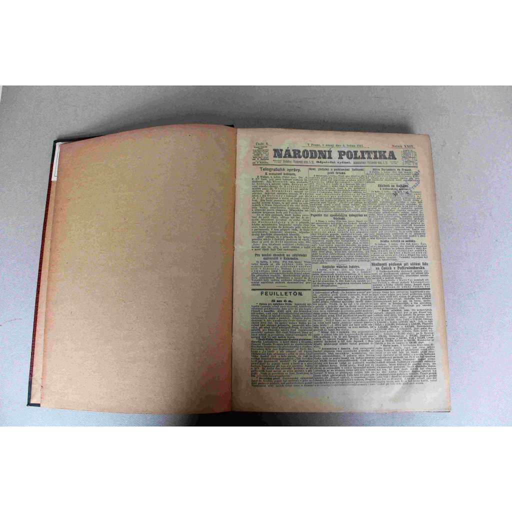 Národní politika 1911, ročník XXVIX [1] (leden-červen) [noviny, odpolední vydání, Rakousko Uhersko, mj. Sčítání lidu, Hrabě Fr. Thun, Události na Balkáně, O bytové otázce v Praze, Padesátiletí pražského Hlaholu, K letu inž. Kašpara Vídeň-Pešť)