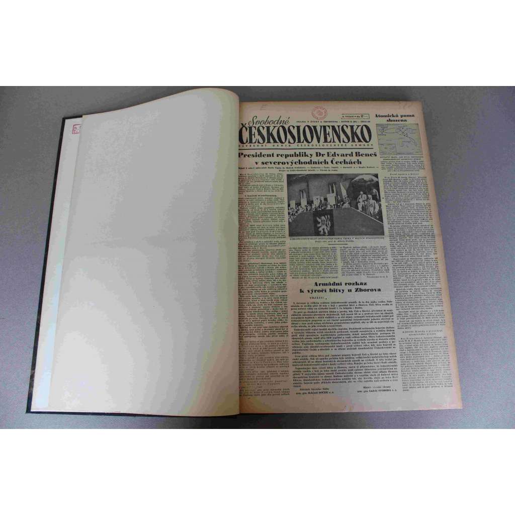 Svobodné Československo 1946, roč. II. (červenec-září) (noviny, deník, mj. Atomická puma shozena, Boj 2. pluku u Zborova, Nová vláda sestavena [Gottwald], Nikola Tesla, Pohraničí a populace)