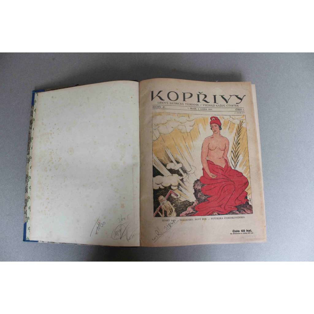 Kopřivy. Lidový satirický týdenník 1919, roč. XI (časopis, týdeník, první republika, mj. E. Vachek - Dědičný princ; Karikatury ruských bolševiků [Trockij, Lenin, Zorin], Několik historek o Jaroslavu Haškovi)