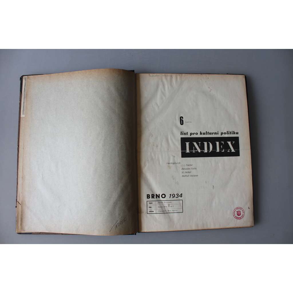 Index. List pro kulturní politiku 1934, roč. 6 (časopis, avantgarda, mj. M. Moudrý - O Podkarpatské Rusi; Případ Jiřího Krohy; Souborná výstava A. Procházky; SSSR dnes; foto Hackenschmied, Wiškovský, Funke, Rossmann)