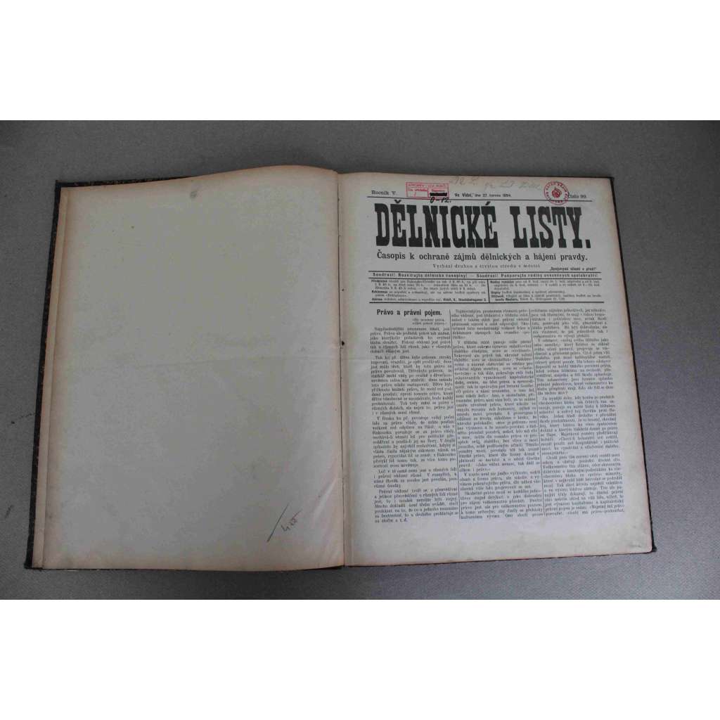 Dělnické listy. Časopis k ochraně zájmů dělnických a hájení pravdy 1894, roč. V. (červen-prosinec) (noviny, deník, Rakousko Uhersko, mj. Kapitola o mzdě, Šlechta rodem a šlechta smýšlením)
