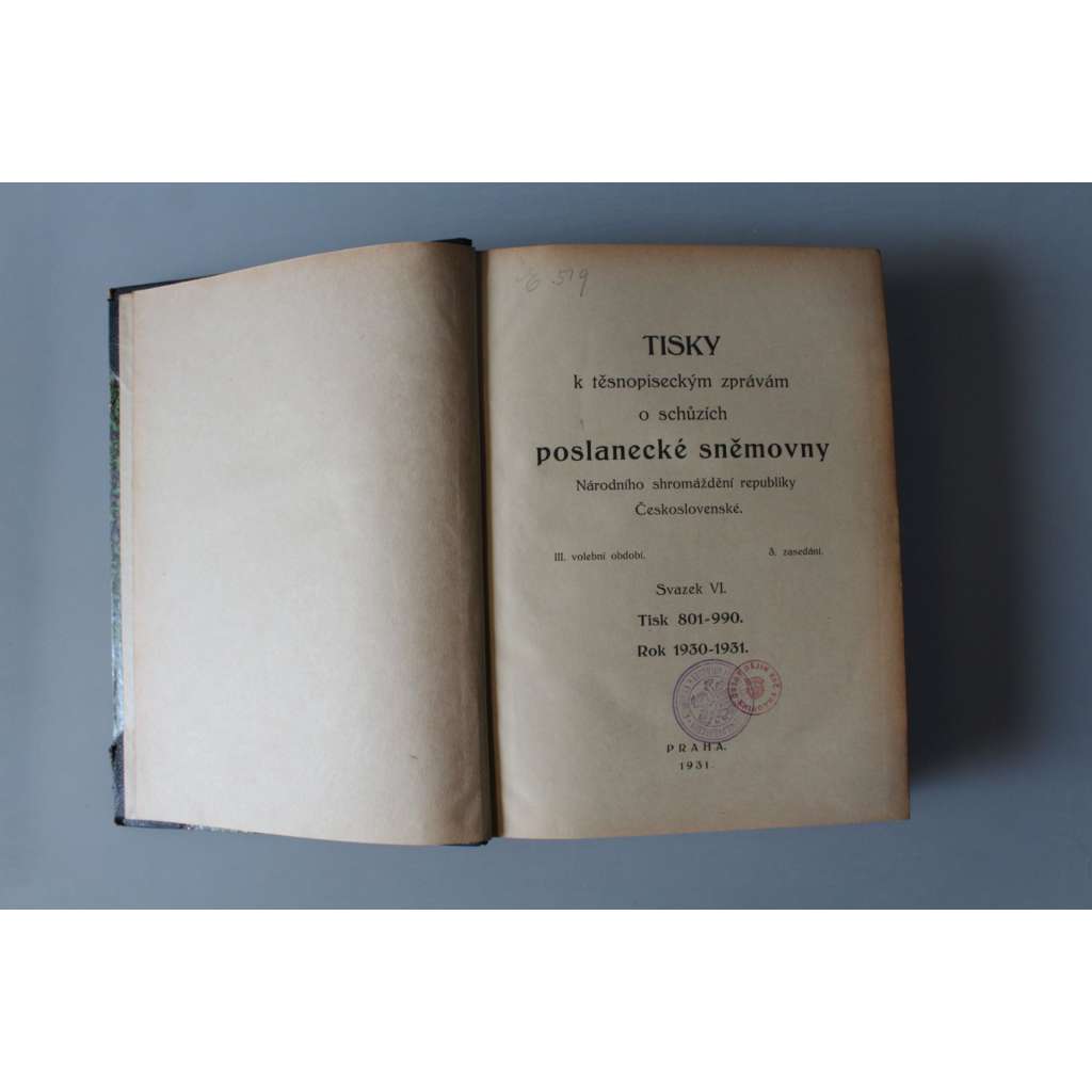 Tisky k těsnopiseckým zprávám o schůzích poslanecké sněmovny republiky Československé 1930-1931 (801-990) (parlament, první republika, těsnopis)