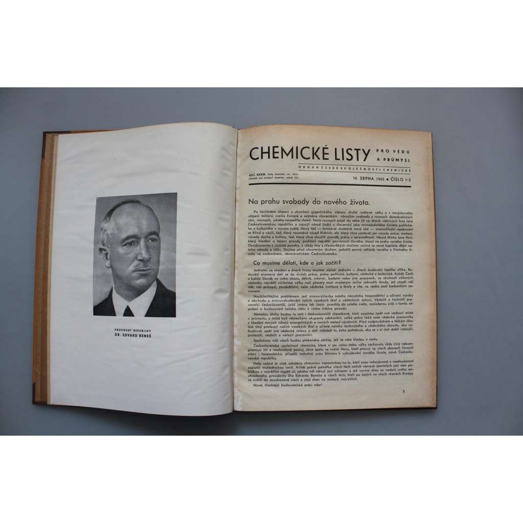 Chemické listy pro vědu a průmysl 1945. roč. 34 (časopis, chemie, mj. O některých reakcích hafnia, O. Wichterle - Chlorkrotylovaný acetoooctan a jeho cyklisace kyselinou sírovou)