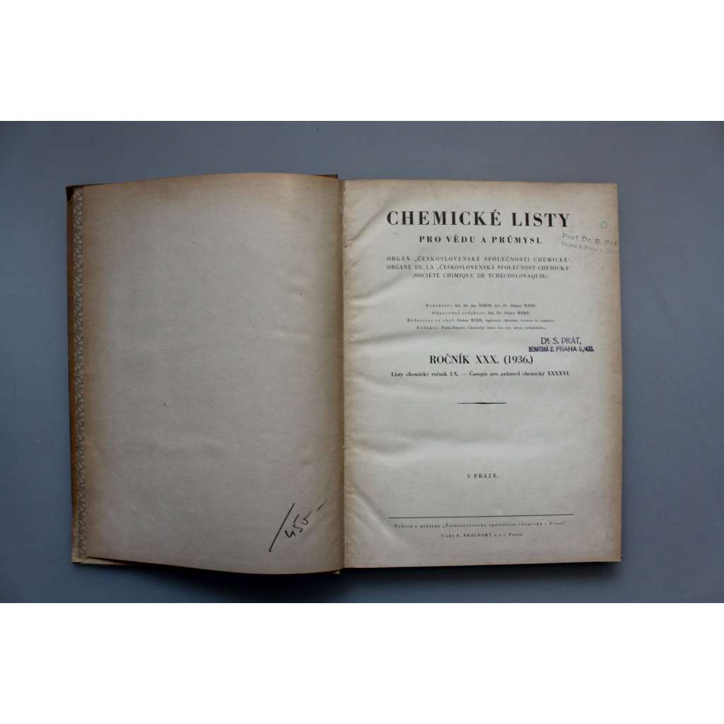 Chemické listy pro vědu a průmysl 1936. roč. 30 (časopis, chemie, mj. Zkoušení pálené krytiny, Ochrana potravin za války, Válečné plyny, Nemoci z povolání, Titanová běloba)