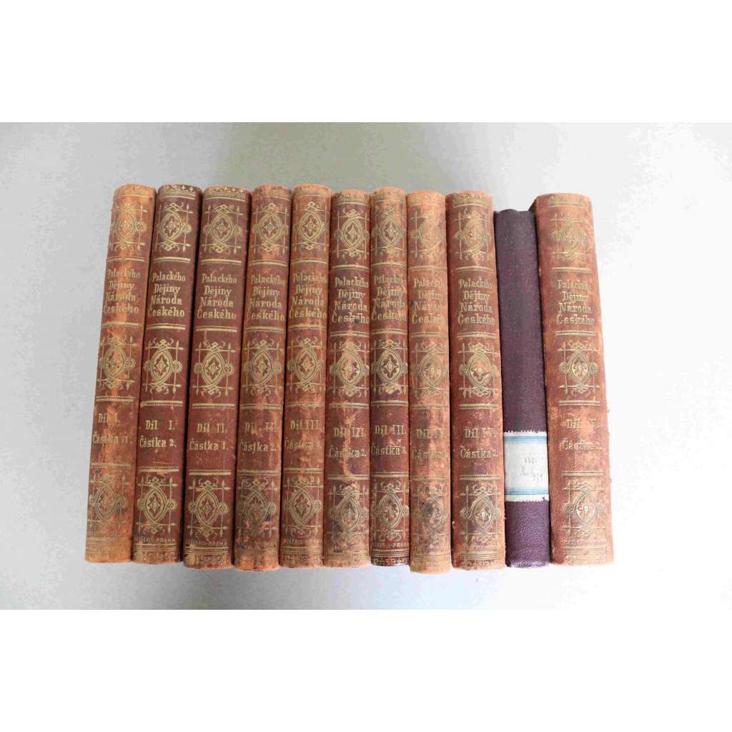 Dějiny národu českého v Čechách a v Moravě 11 svazků (historie, české dějiny, mj. Přemyslovci, Svatý Václav, Vratislav II., Lucemburkové, Karel IV, Jiří z Poděbrad, Jagellonci; polokožená vazba - vazba kůže)