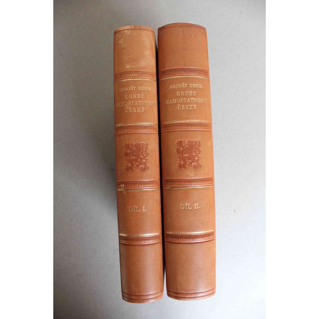 Konec samostatnosti české, 2 svazky (Česká dějiny, historie, mj. Jiří z Poděbrad, Konec doby husitské, Jegielovci, Ferdinand I., Počátky reakce katolické, Povstání; polokožená vazba - vazba kůže)