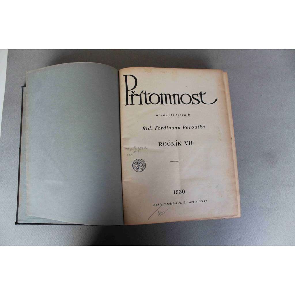 Přítomnost 1930, roč. VII. (časopis, týdeník, první republika, mj. E. Bass - První stavba SVU Mánes; Ch. Chaplin - Obhajoba němého filmu; J. Hejda - Rozprava o marxismu; F. Peroutka - Masarykova osobnost; Masaryk a umění)