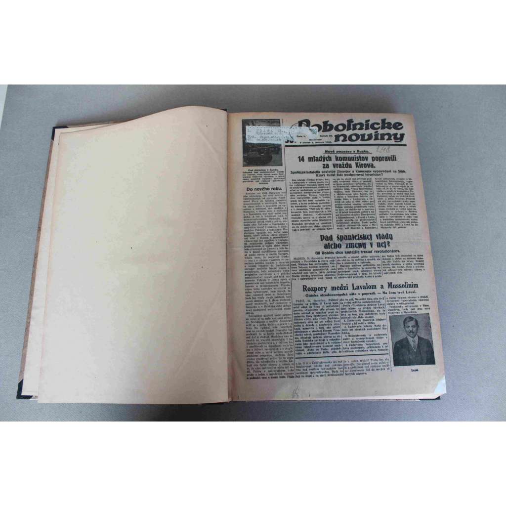 Robotnické noviny 1935, roč. 32 (leden-březen) (noviny, deník, první republika, Slovensko, mj. Rozpory medzi Lavalom a Mussolinim, Hitler sa bojí výsledku saarskeho plebisticu, Porady Malej dohody v Lublani, Pozadie Goeringovej varšavskej cesty)