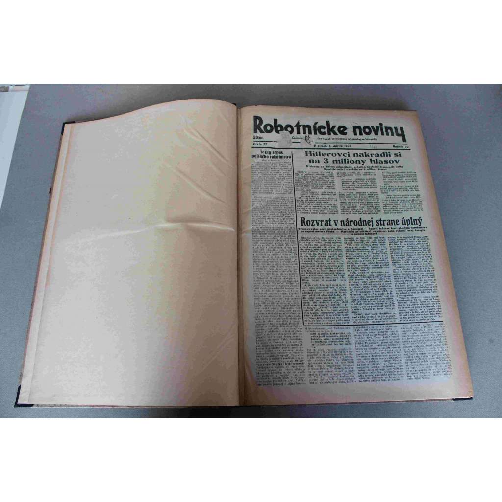 Robotnické noviny 1936, roč. 33 (duben-červen) (noviny, deník, první republika, Slovensko, mj. HItlerovci nakradli si na 3 milony hlasov, Zákrok Malej dohody vo Viedni, Habešania úspešně hája Addis Abebu, Mussolini, Prezident republiky na Morave)
