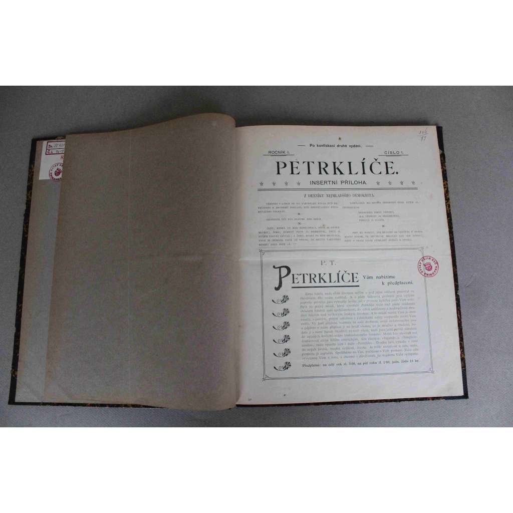Petrklíče 1898, roč. I. (časopis, dekadence, satira, mj. Heros či modla?, První máj, Zakletý zámek, Pod Vltavou, Lekníny, Moderní prosaická bajka)