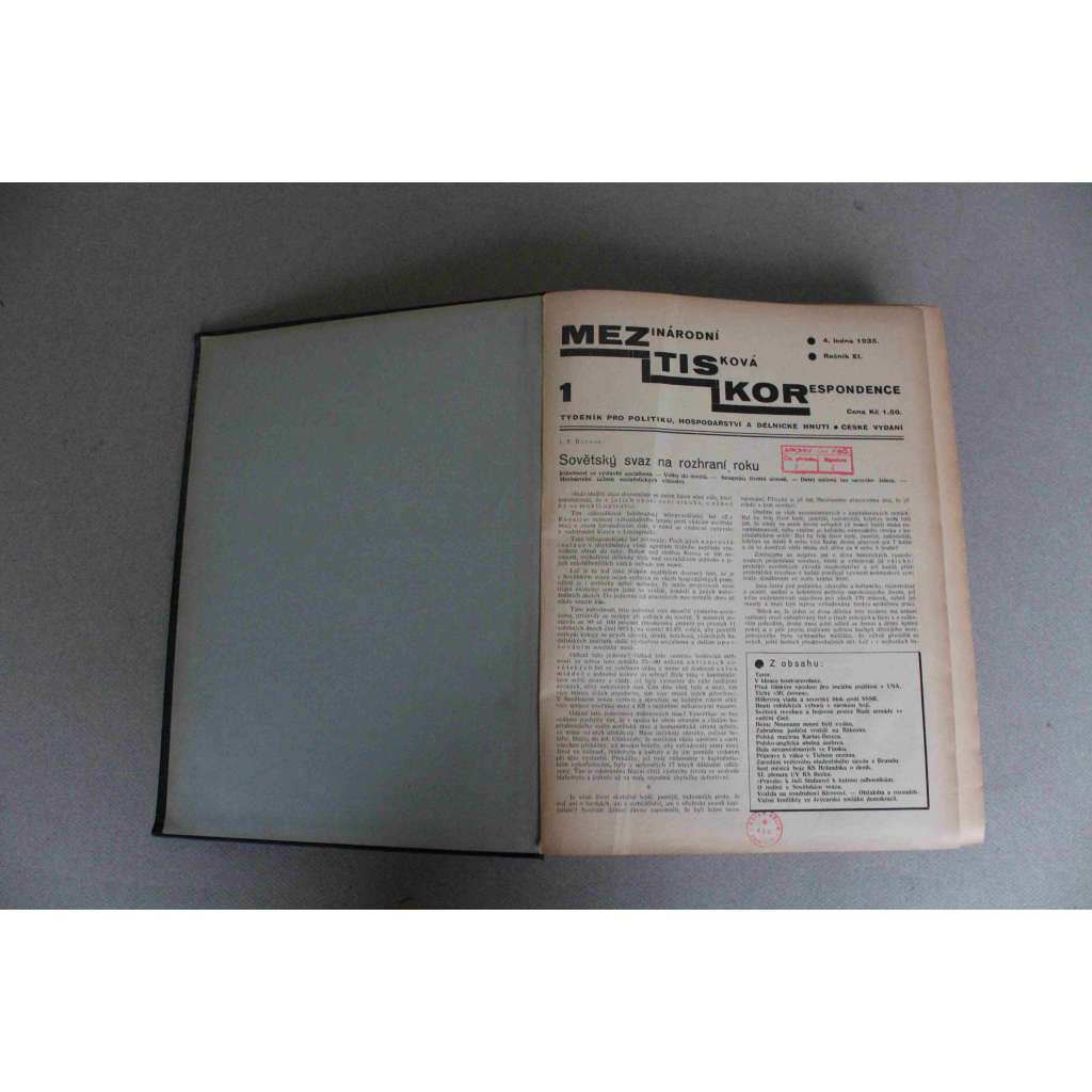 Mezinárodní tisková korespondence pro politiku, hospodářství a dělnické hnutí 1935, roč. XI (politika, komunismus, první republika, mj. Boj proti trockismu, Goeringova návštěva v Polsku, Poměry v Sarsku, Hlasy tisku k Hitlerově řeči) Mezinárodní tisková korespondence pro politiku, hospodářství a dělnické hnutí 1935, roč. XI (politika, komunismus, první republika, mj. Boj proti trockismu, Goeringova návštěva v Polsku, Poměry v Sarsku, Hlasy tisku k Hitlerově řeči)