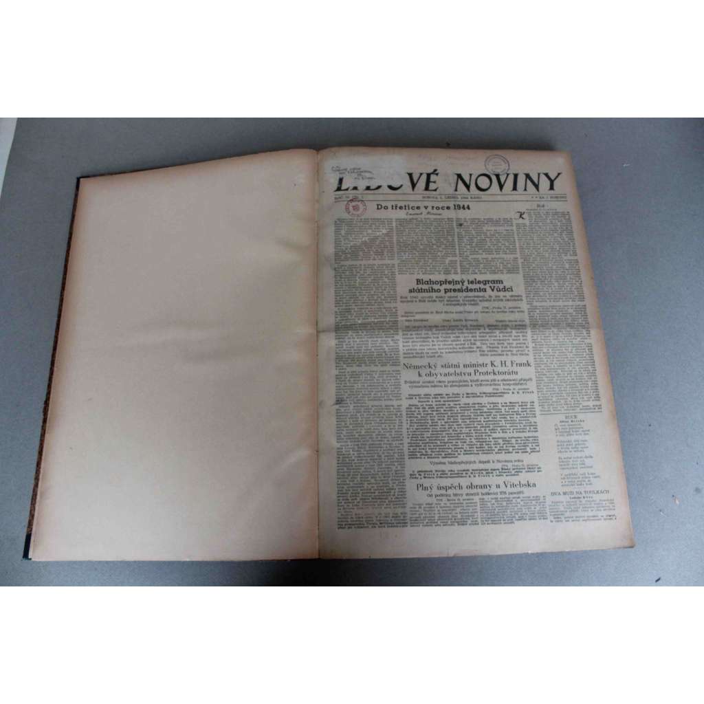 Lidové noviny 1944, roč. 52 (listopad-prosinec) (protektorát, deník, druhá světová válka, mj. E. Moravec - Do třetice v roce 1944, Rosteme, Druhé Gallipoli zraje; Tuhé boje na východě, Vůdcovo dostiučinění nad vývojem Protektorátu [Hitler, Frick, Hácha])