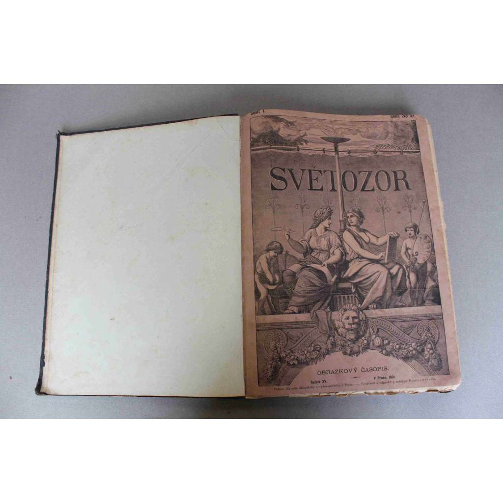 Světozor 1881, roč. XV. (časopis, beletrie, poezie, divadlo, umění, mj. Diego Velasquez, A. Jirásek - Poklad, Matyáš Rejsek, P. J. Šafařík, Austrálie; polokožená vazba - vazba kůže)