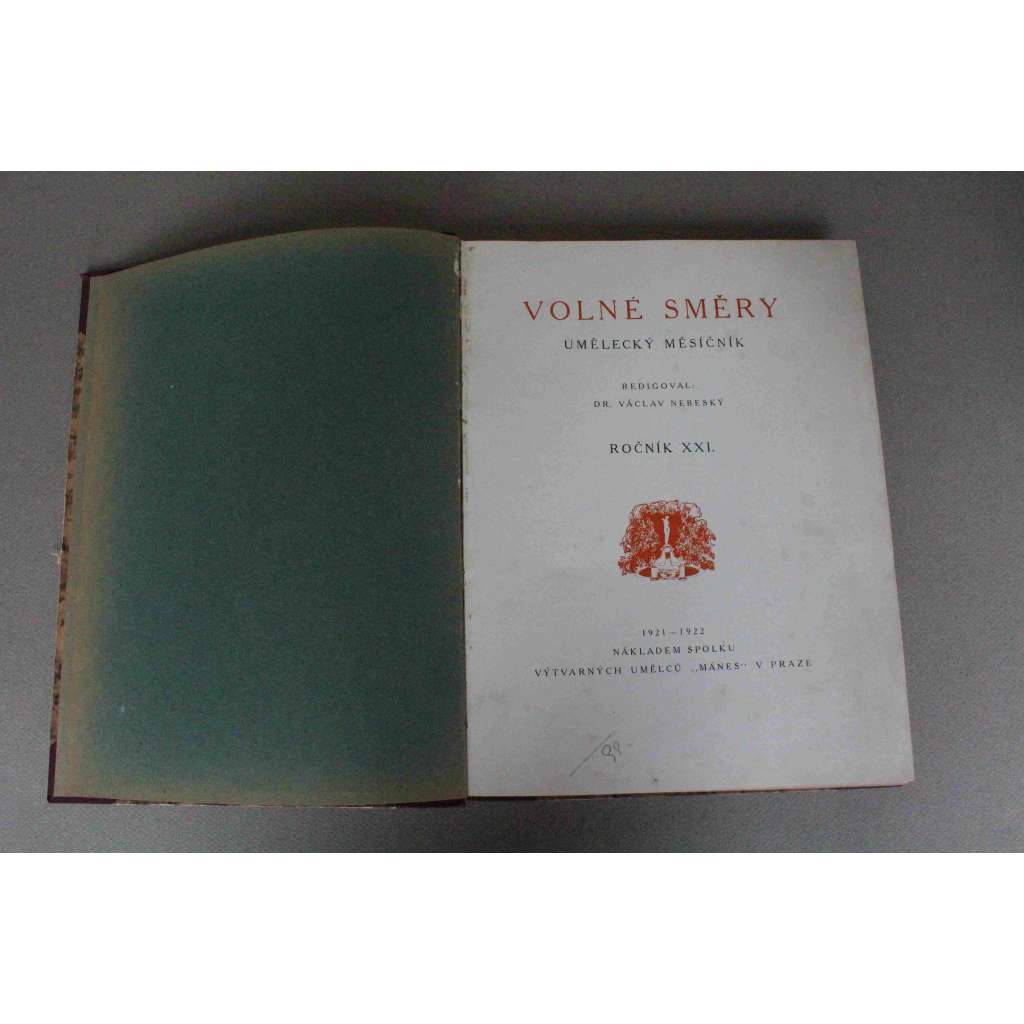 Volné směry 1921-1922, roč. XXI (časopis, malířství, sochařství, mj. J. Deml - Slovo o díle Fr. Bílka; G. Braque - Myšlenky o malířství; Munchova grafika; Svět ruské ikony; Pablo Picasso; Matisse u Ščukina; ilustrace Cézanné, Gutfreund, Kremlička)