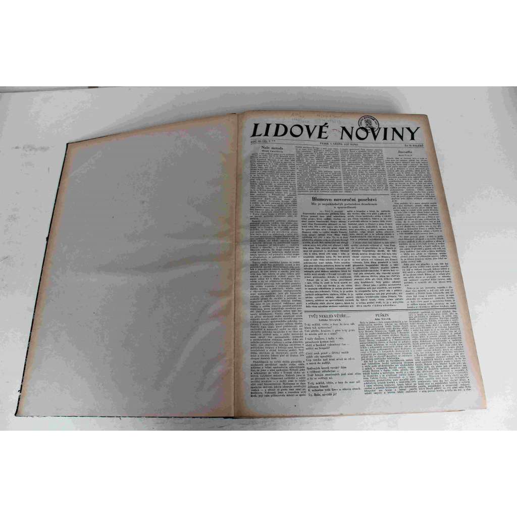 Lidové noviny 1937, roč. 45 (leden-únor) (deník, první republika, mj. Španělsko bojištěm cizinců [občanská válka,Franco] R. M. Rilke a Čechy, Drahota v Německu, Útoky nacistického tisku na ČSR, Rooseveltovo druhé presidentství, Ribbentrop u Halifaxe)