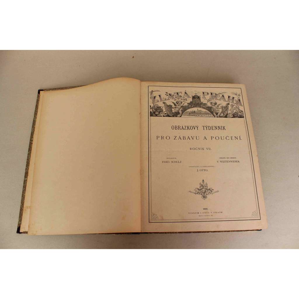 Zlatá Praha 1890, roč. VII. (časopis, týdeník, beletrie, umění, poezie, mj. J. Vrchlický - Labutí pohádka, Božská komedie; A. Jirásek - Gardista; Chrám sv. Barbory v Kutné Hoře; Č. Zíbrt - Z dějin obyčejů lidových)