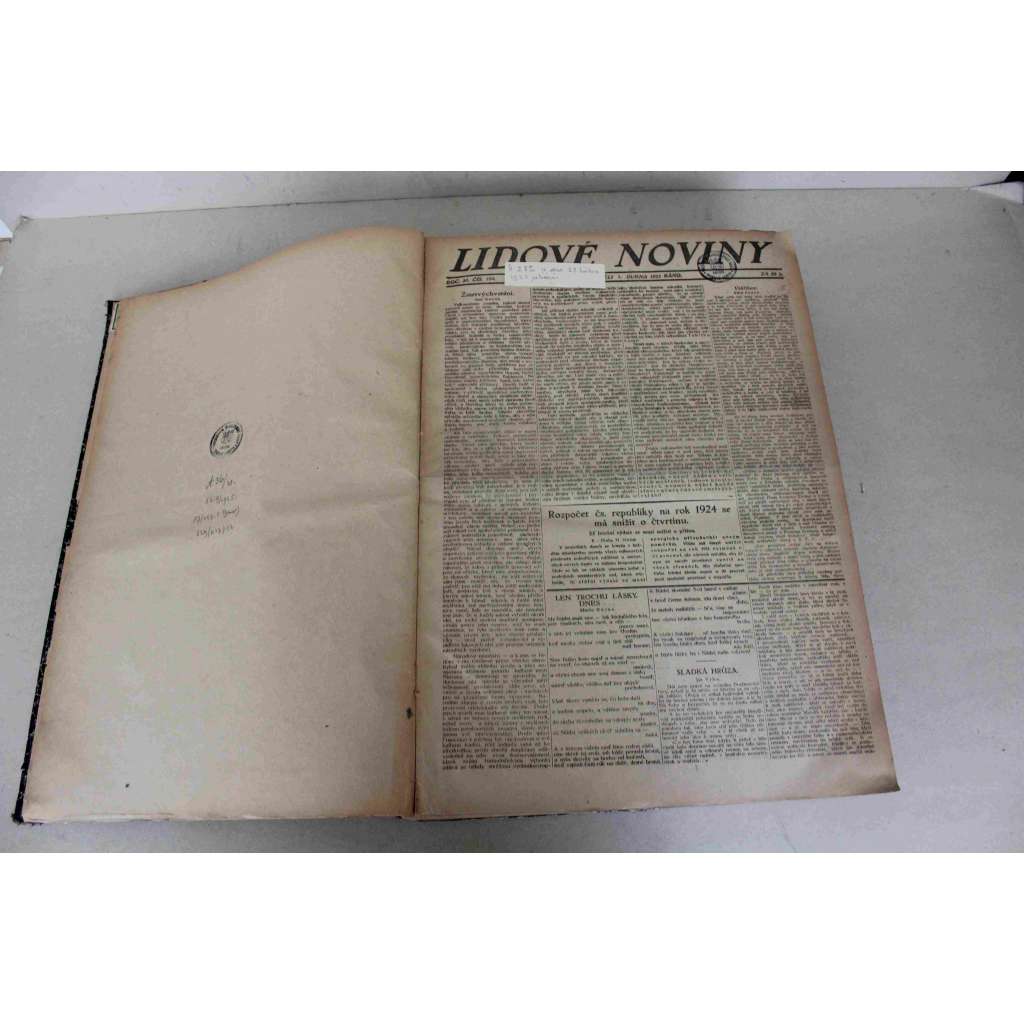 Lidové noviny 1923, roč. 31 (duben-červen) (deník, první republika, mj. Lenin umírá?, Protipolská agitace Ukrajinců ve vých. Haliči, K. Čapek - Ravenna, San Marino; Vzrůst napětí řecko-tureckého; Židovské město)