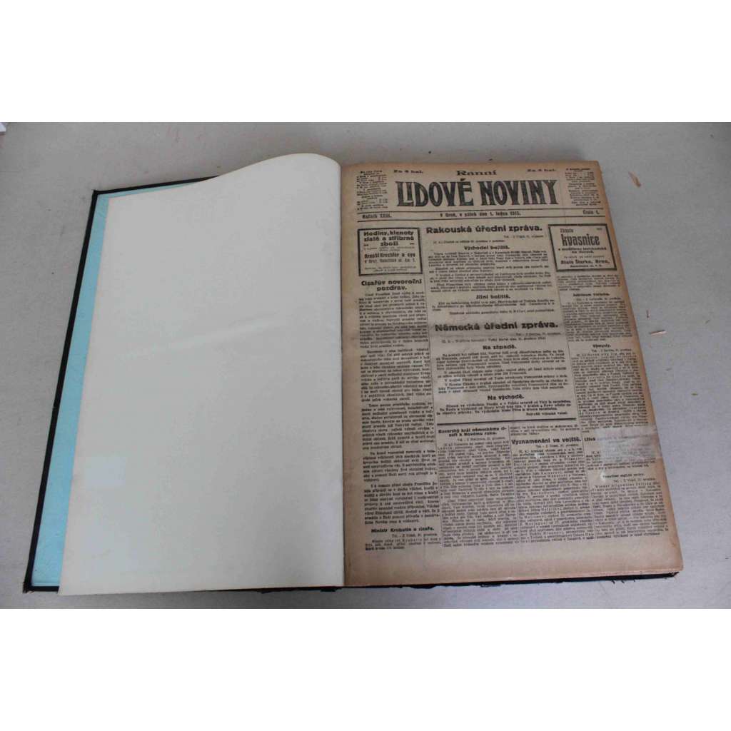 Lidové noviny 1915, roč. 23 (leden-únor) (deník, první světová válka, mj. Z tureckého bojiště, Život v zákopech, Na západě, Boj nad Dunkerque, Boje v Karpatech, Nový útok Zeppelinů, Blokáda Anglie)