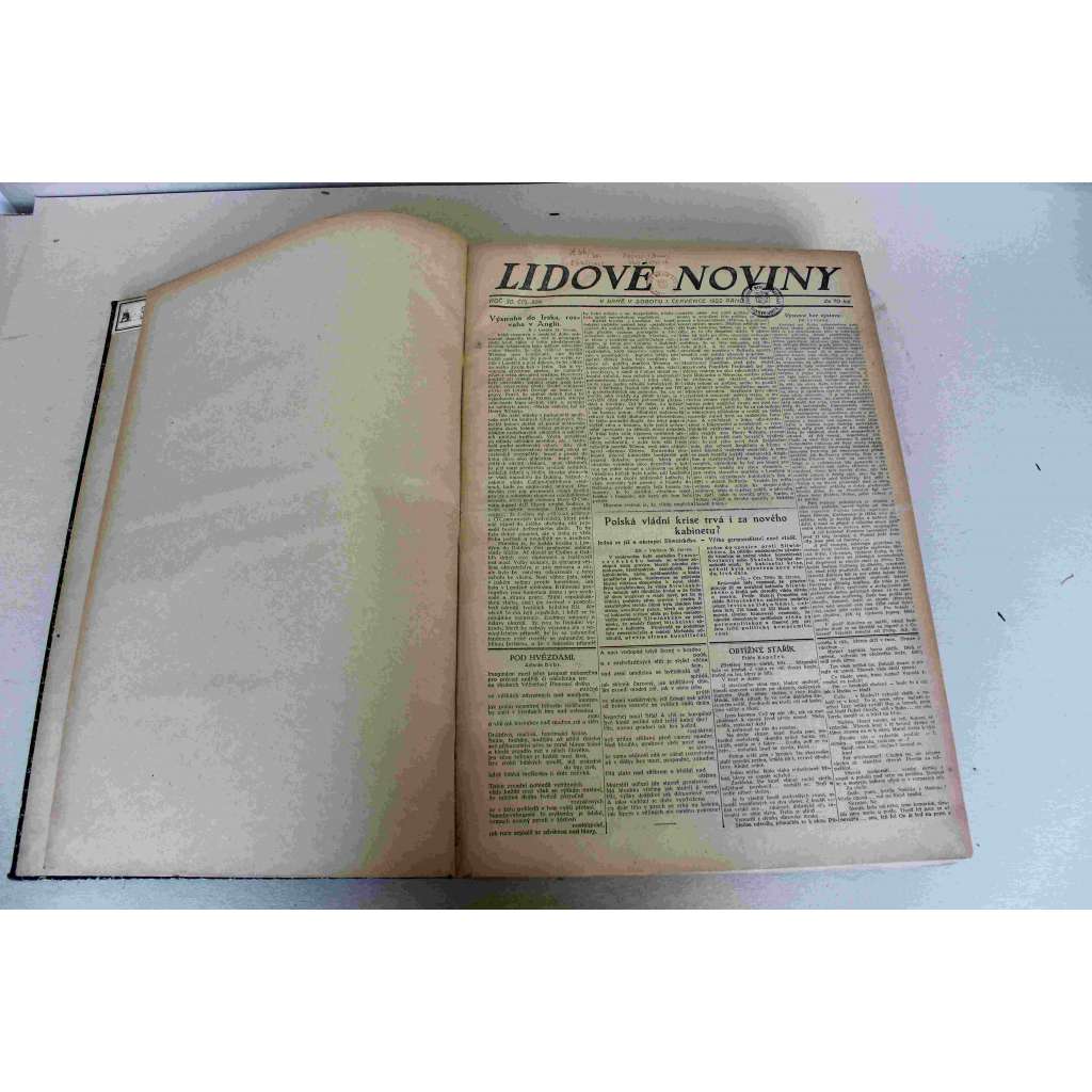 Lidové noviny 1922, roč. 30 (červenec-září) (deník, první republika, mj. Povstání v Irsku, Horthy odstoupí, Bavorsko proti Berlínu, Otázka německých reparací, Turecké obavy o Cařihrad,