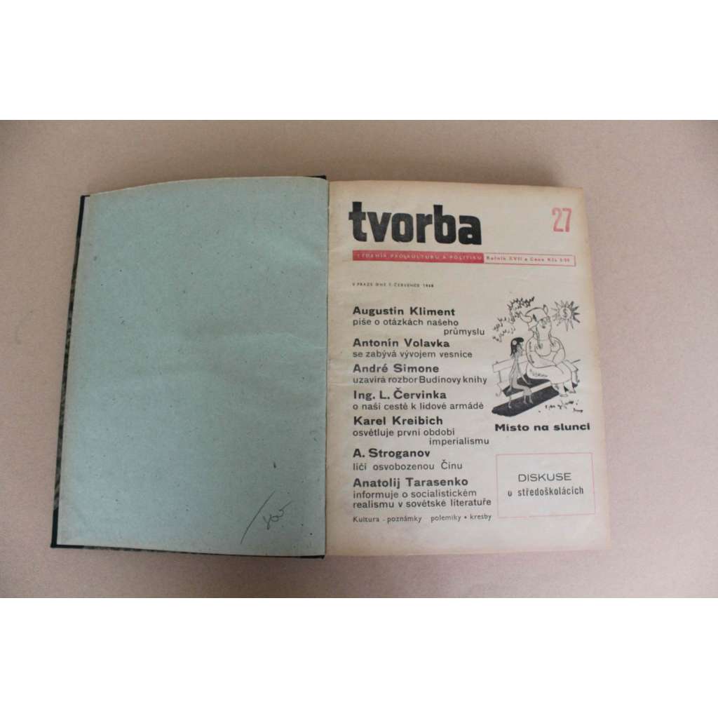 Tvorba. Týdeník pro kulturu a politiku 1948, roč. XVII (časopis, komunismus, mj. Papež Pius XII. píše německým biskupům o Sudetech, Socialistický realismus, K 30. výročí republiky, Dílo a osobnost Edvarda Beneše [úmrtí])