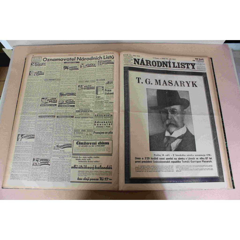 Národní listy 1937, roč. 77 (červenec-září) (noviny, deník, první republika, mj. T. G. Masaryk úmrtí, Velký humanista, Převoz ostatků na pražský hrad, Hodžova vláda podala demisi, Před pěti lety padl Tomáš Baťa, Mussolini, Malá dohoda neoslabena) Národní listy 1937, roč. 77 (červenec-září) (noviny, deník, první republika, mj. T. G. Masaryk úmrtí, Velký humanista, Převoz ostatků na pražský hrad, Hodžova vláda podala demisi, Před pěti lety padl Tomáš Baťa, Mussolini, Malá dohoda neoslabena)