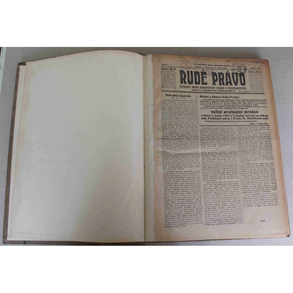 Rudé právo 1927, roč. VIII. (leden-únor) (noviny, první republika, komunismus, mj. Vítězný postup čínské revoluce, Naše leninská cesta, Leninovi a leninismu, Agrárníci a pozemková reforma)